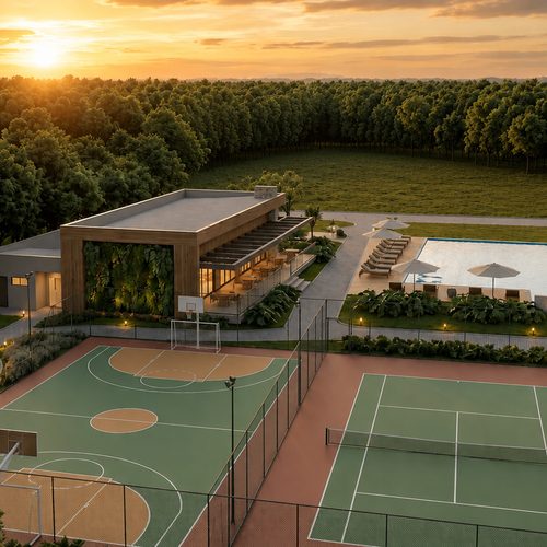 Quadras esportivas e piscina do Reserva Salomão